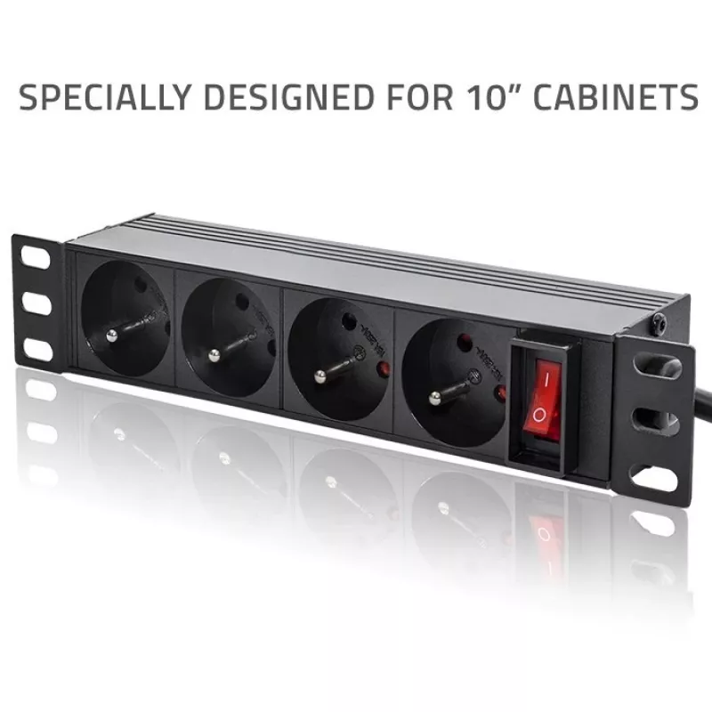 Qoltec aliumininis PDU 10'' RACK | 1U | 16A | 4xFRENCH | 1,8m