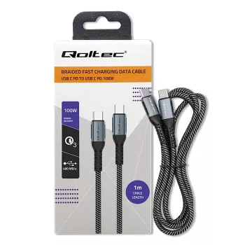 Qoltec laidas USB 2.0 Type C į Type C 100W QC 3.0 PD 1m juodas