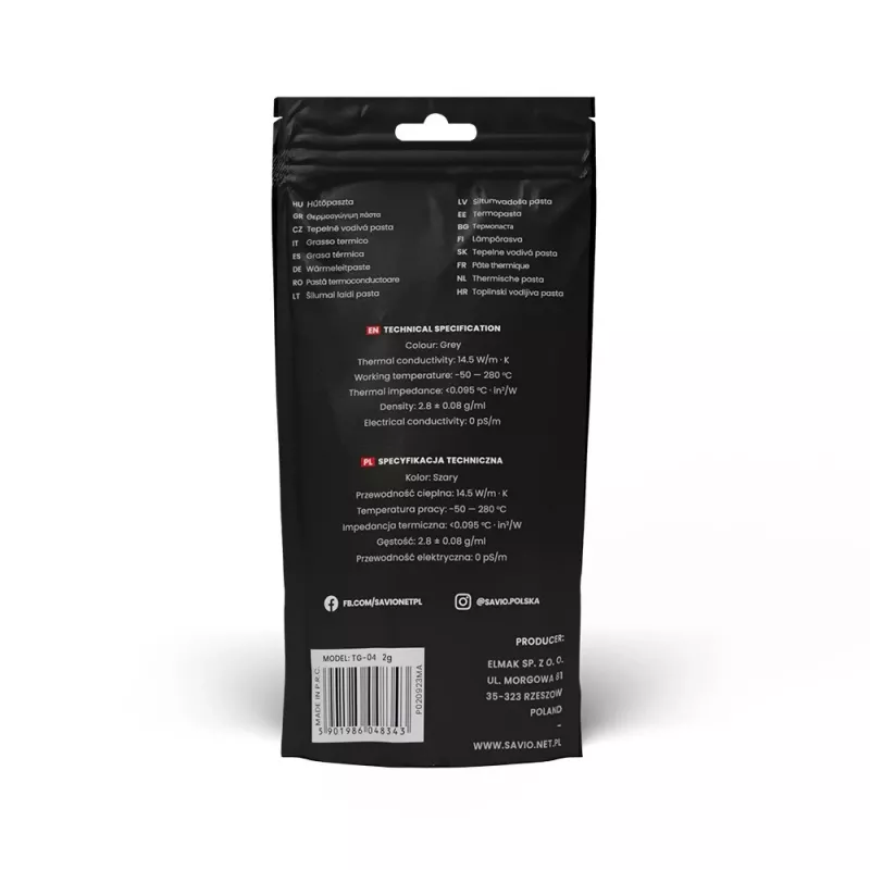 Termo pasta SAVIO TG-04 2g – aukšto našumo šiluminė pasta procesoriams ir vaizdo plokštėms