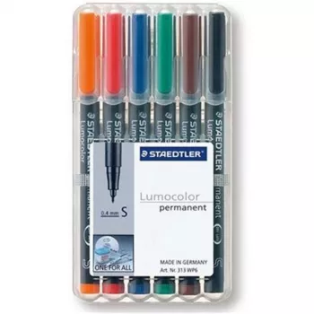 Permanentiniai markerių rinkinys Staedtler 313 WP6 – 6 spalvos (juoda, mėlyna, ruda, žalia, oranžinė, raudona)