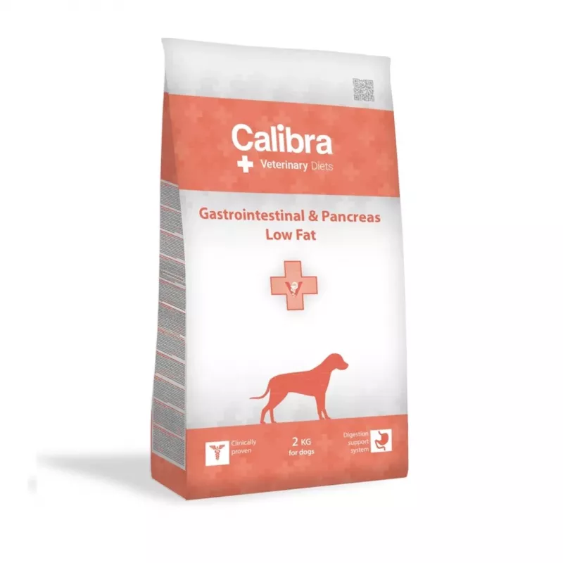 Sausas šunų ėdalas Calibra Veterinary Diets Gastrointestinal & Pancreas Low Fat — Lašiša, 2 kg, 26% baltymų, 8% riebalų, be glitimo ir sojos