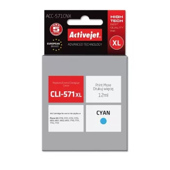 Activejet ACC-571CNX rašalas (atitikmuo Canon CLI-571XLC; Supreme; 12 ml; žalsvai mėlyna)