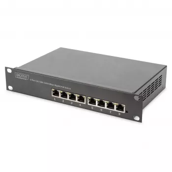 DIGITUS Gigabit Ethernet PoE jungiklis 8 prievadų PoE+ 10 colių stovas, iki 80 W PoE biudžeto