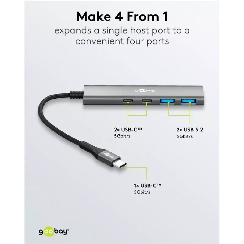 Goobay Slim 4 prievadų USB-Hub USB-C į USB-A 5 Gbit/s USB 3.2 (76563)