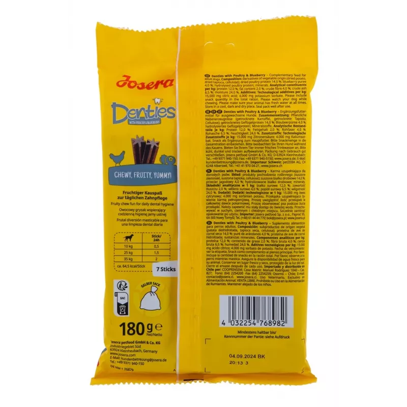 JOSERA Denties Paukštiena su mėlynėmis - Šunų skanėstas - 180g