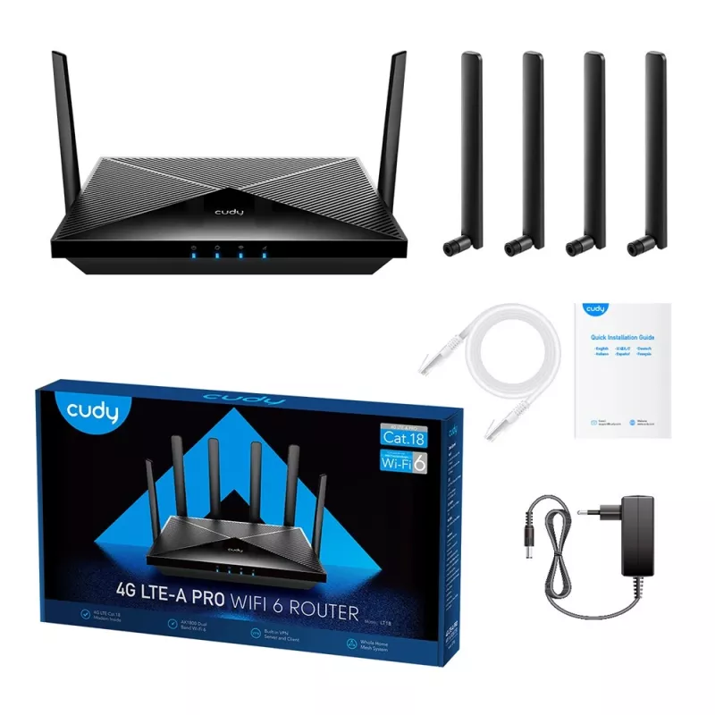 Cudy LT18 belaidis maršrutizatorius Gigabit Ethernet dviejų juostų (2,4 GHz / 5 GHz) 4G juodas