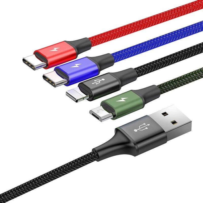 USB laidas Baseus Fast 4in1 2xUSB-C / Lightning / Micro 3,5A 1,2m (juodas)