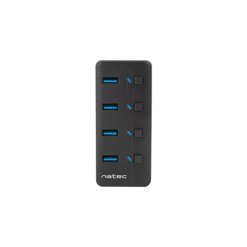 USB šakotuvas NATEC MANTIS USB 2.0 Type-B — 4x USB 3.2 Gen 1 Type-A, juodas, 0,8 m laidas, maitinimo adapteris, maitinimo jungiklis