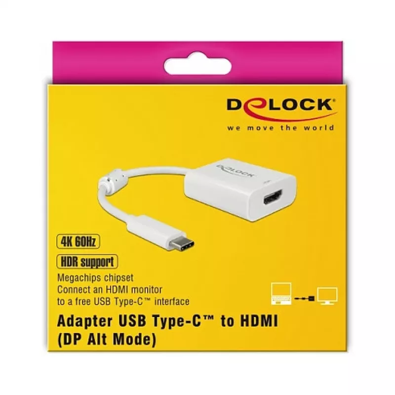 Vaizdo kabelio adapteris DeLOCK 63937 USB Type-C į HDMI 0,1 m Baltas