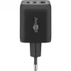 USB-C greitasis įkroviklis Nano, PD, GaN, 65 W, USB-C pintas laidas (juodas, 1x USB-A, 2x USB-C PD, Quick Charge 3.0, 1 m laidas)