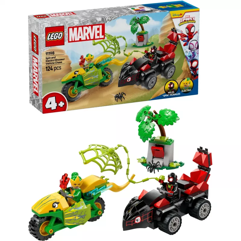 LEGO MARVEL 11198 Sukiojo ir Elektro dinozaurų automobilių gaudynės