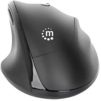 Manhattan ergonominė belaidė pelė dešinei rankai, reguliuojama 800/1200/1600 DPI, 2,4 GHz (iki 10 m), šeši mygtukai su slinkimo ratuku, kombinuotas USB-A ir USB-C imtuvas, juoda, AA baterija (įtraukta), trejų metų garantija
