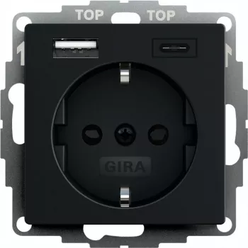 Gira kištukinis lizdas su USB jungtimi, modelis 2459005, juodos spalvos