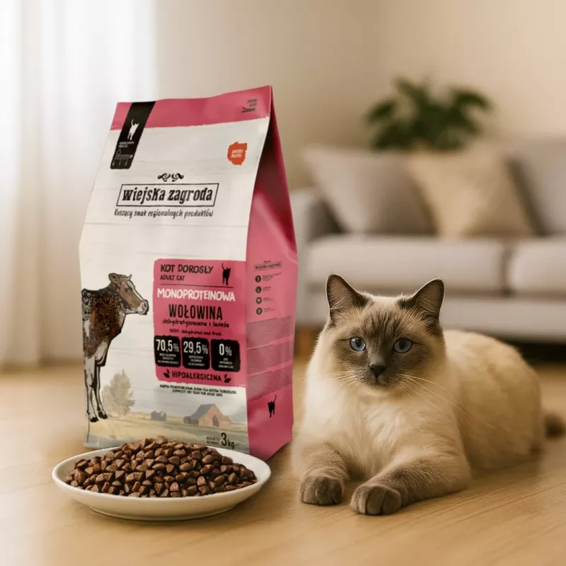 WIEJSKA ZAGRODA Monoprotein Beef - sausa kačių ėdalo jautiena - 3 kg