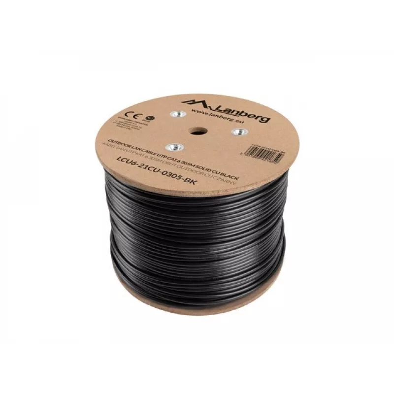 Lanberg LCU6-21CU-0305-BK tinklo laidas, juodas, 305 m, Cat6 U/UTP (UTP), lauko