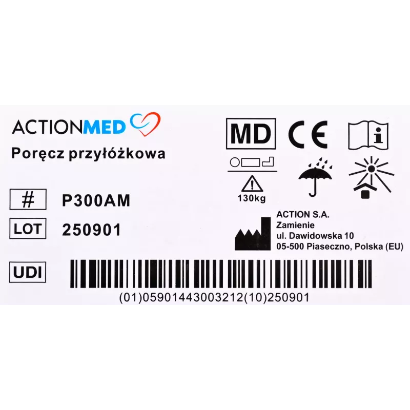 Lovos turėklas ActionMed P300AM, reguliuojamo aukščio, neslystančia rankena, juodas, maks. apkrova 130 kg