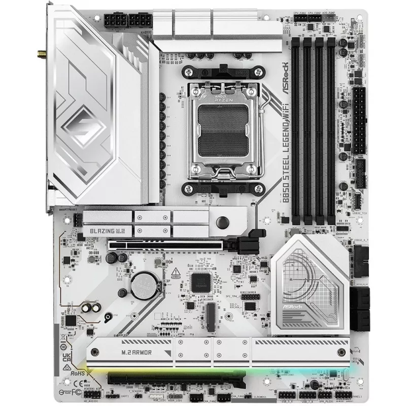 Motininė plokštė ASROCK B850 Steel Legend WiFi ATX — AMD B850, Socket AM5, DDR5, 4x DIMM, 4x M.2, Wi‑Fi 7, 2.5Gb LAN