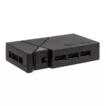 Ventiliatorių greičio valdiklis SilverStone LSB01 – 3 kanalų rankinis valdiklis, juodas, plastikinis korpusas, 46×19 mm