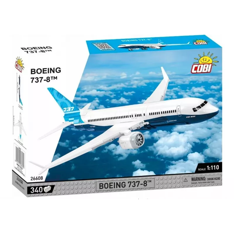 Konstruktorius Cobi Boeing 737-8 – 340 detalių, rekomenduojamas amžius 7+, mėlynos ir baltos spalvos
