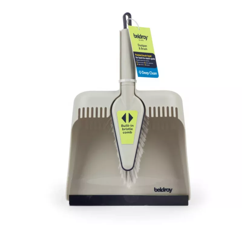 Šluotelės ir šiukšliadėžės rinkinys Beldray LA032760PEU7 Deep Clean, kompaktiška rankinė šluotelė su kampuotais šereliais ir deranti šiukšliadėžė