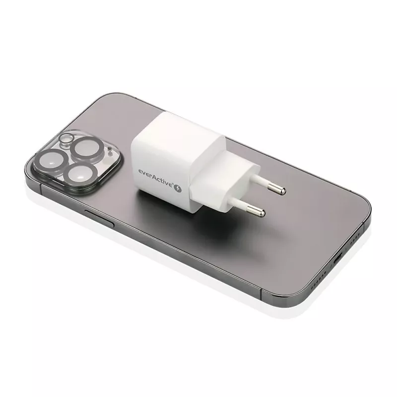 Sieninis įkroviklis everActive SC-330Q su 1x USB-A ir 1x USB-C prievadais, 20W, baltas