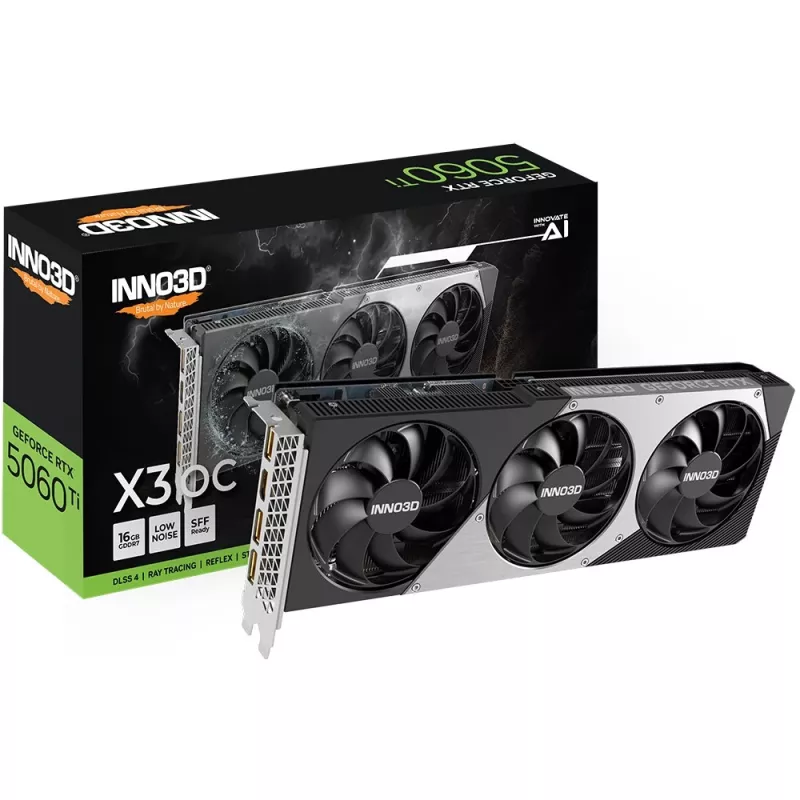 Vaizdo plokštė Inno3D GeForce RTX 5060 Ti – 16 GB GDDR7, PCIe 5.0, 128 bitų, 3x DP 2.1b + HDMI 2.1b
