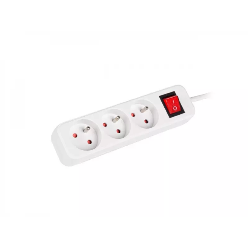 Prailginimo laidas LANBERG PS1-03E-0300-W — 3 m, 3 kištukiniai lizdai, baltas, vidaus naudojimui