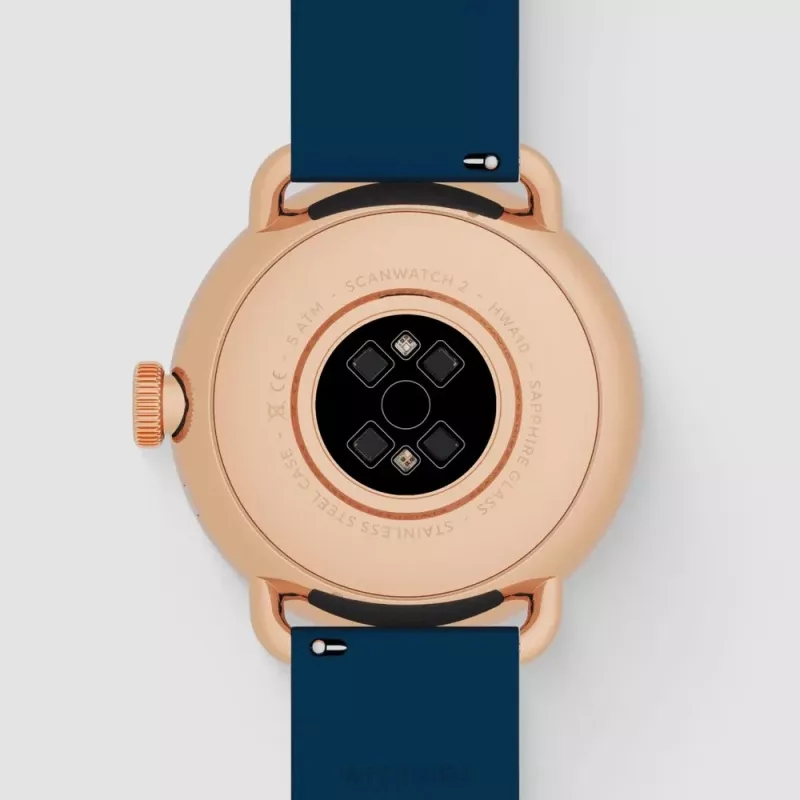 Withings ScanWatch 2 – Laikrodis su EKG, širdies ritmo, SpO2, aktyvumo ir miego stebėjimu (38 mm, mėlyna rožinė auksinė spalva)