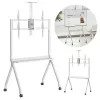 Grindinis TV stovas MACLEAN MC-114 W ekranams nuo 55 iki 100 colių, baltas, VESA iki 900x600, max apkrova 120 kg, aukštis 115–152 cm, lentyna