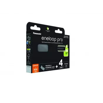 Įkraunamos baterijos PANASONIC ENELOOP PRO AAA 930 mAh 4 vnt. + dėklas (BK-4HCDE/4CP+CASE)