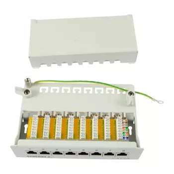 Patch panel 8xTP, CAT6A, 500 MHz, paviršinis montavimas, šviesiai pilka, Syner (S216314)