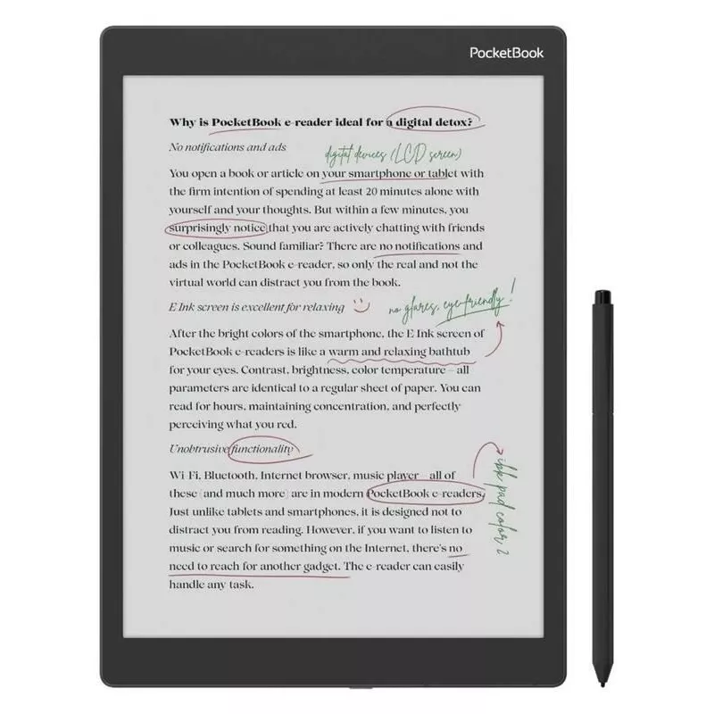 E. knygų skaitytuvas PocketBook Color Note 10.3 colio E Ink Kaleido, 32 GB, Wi‑Fi, jutiklinis ekranas, juoda/mėlyna