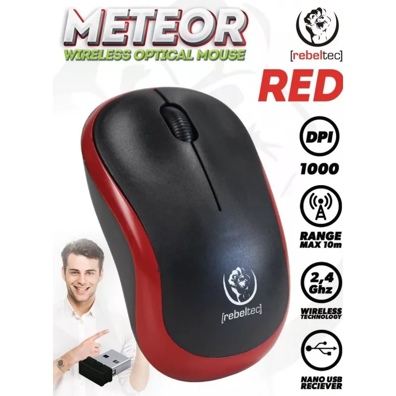 Belaidė optinė pelė Rebeltec METEOR raudona RBLMYS00049 USB