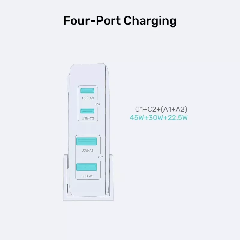 Unitek Desk Charger P1229ABK01-EU 100W stalinis įkroviklis su 2× USB-A ir 2× USB-C