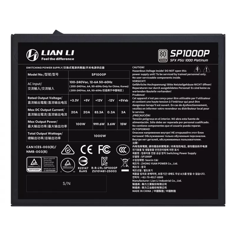 Maitinimo blokas Lian Li SP Series Platinum SFX pilnai modulinis PCIe 5.1 ATX 3.1 1000W