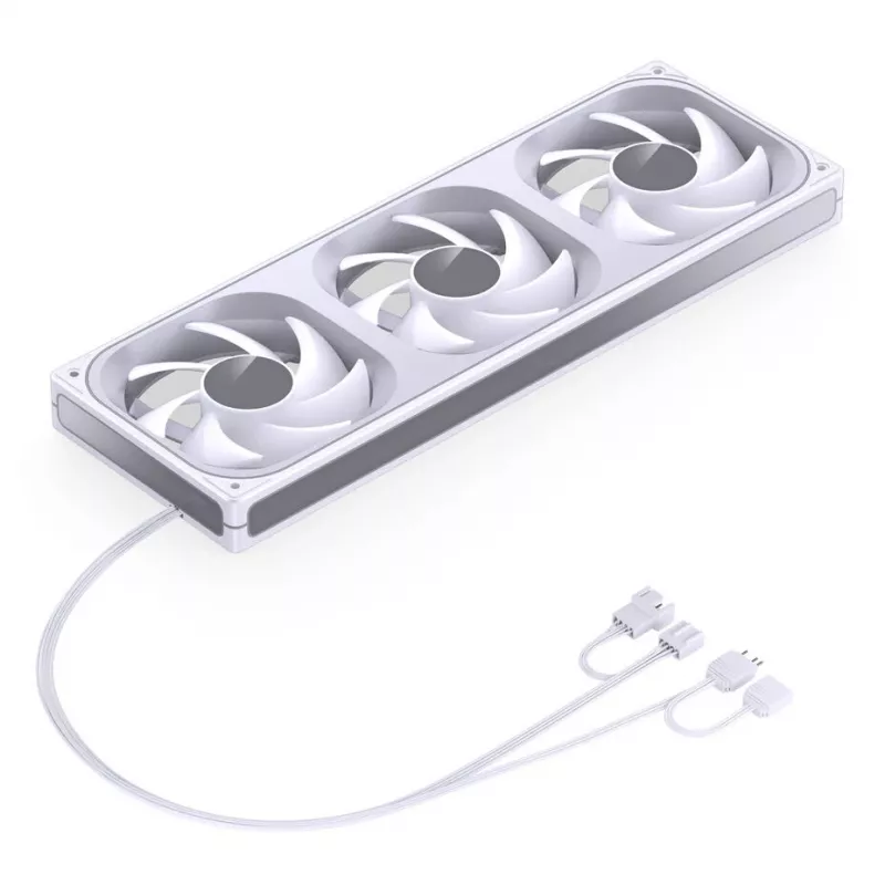 Jonsbo ZB-360 baltas 360mm ARGB PWM ventiliatorių rinkinys — 3×120mm PWM ARGB ventiliatoriai skysčio aušinimo radiatoriams