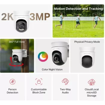IP vaizdo stebėjimo kamera MERCUSYS MC510 kupolas 2 MP, 2304×1296, 30 kadrų/s, Wi‑Fi ir Ethernet, IR naktinis matymas, lubų montavimas, balta