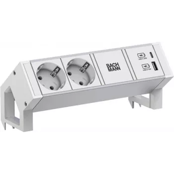 Bachmann DESK2 ALU WHITE 937.4022xCEE7/3 1xUSB A/C 22W 0,2m GST18