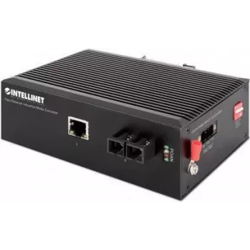 Intellinet pramoninis „Fast Ethernet“ medijos keitiklis, 100Base-TX į 100Base-FX (SC) vienmodis, 20 km, IP40 metalinis korpusas, montavimui ant DIN bėgio