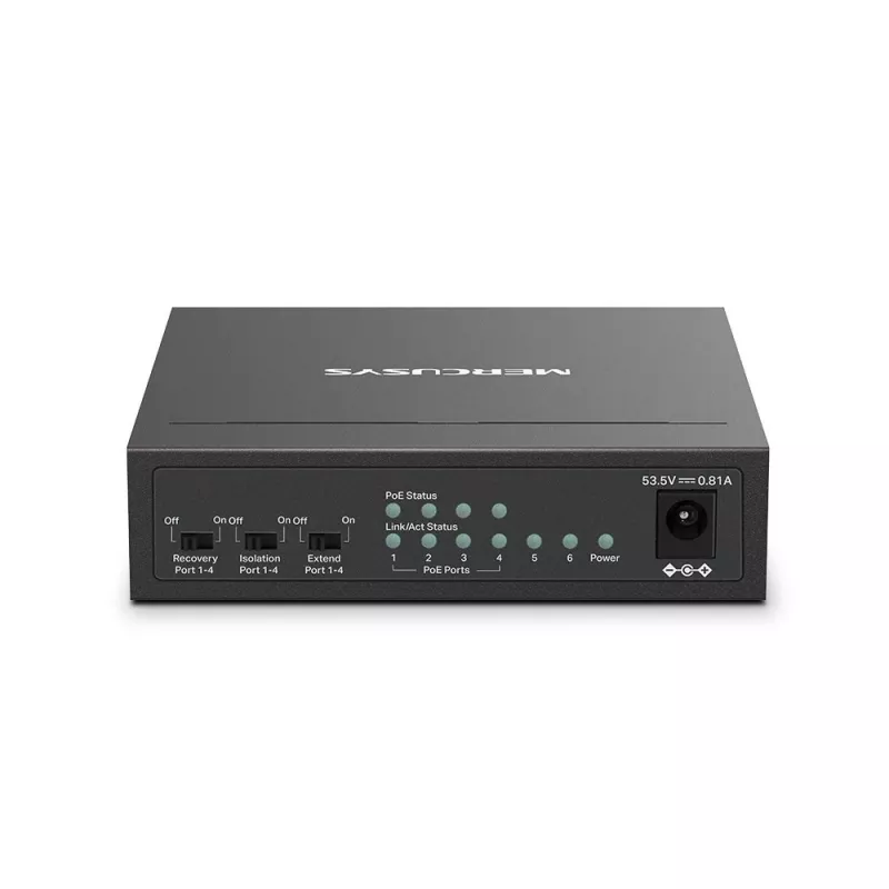 Mercusys 6 prievadų 10/100Mbps darbalaukio jungiklis su 4 PoE+ prievadais
