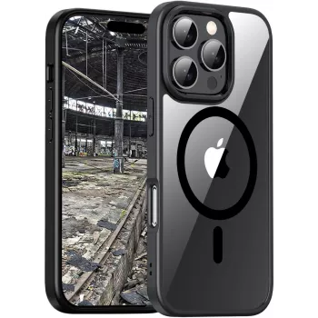 Apsauginis dėklas jt berlin Hybrid MagSafe, skaidrus juodas, Apple iPhone 16 Pro Max