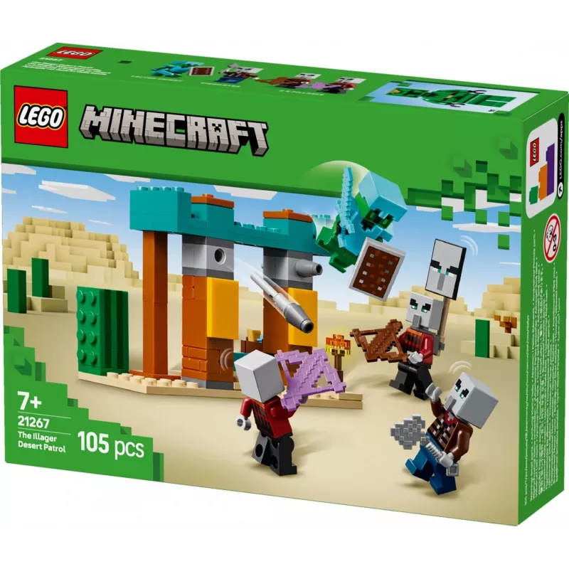 LEGO statybinis rinkinys „The Illager Desert Patrol“ 21267 – Minecraft žaidimų rinkinys, 105 detalės, 4 minifigūrėlės, 80×60×110 mm