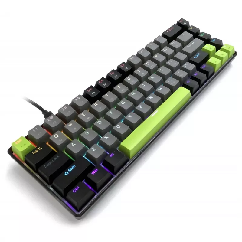 Mechaninė klaviatūra MEDIA-TECH MT1260 Red Core MX60, 60% formatai, CHERRY MX Red jungikliai, RGB foninis apšvietimas, USB, žalia