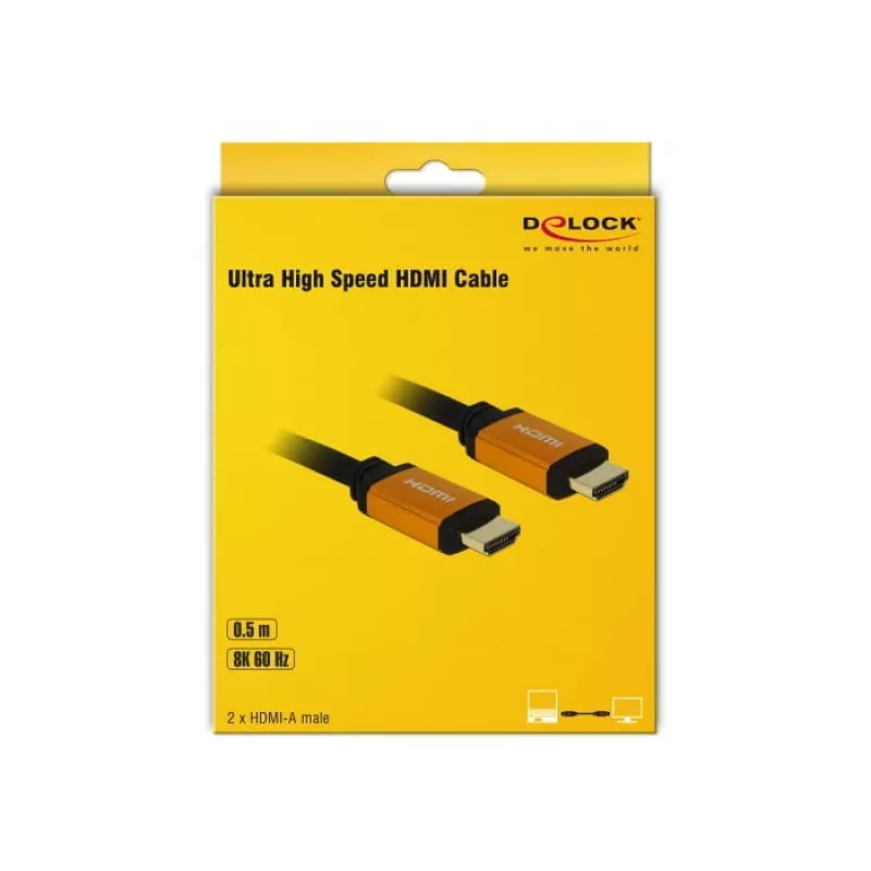 DeLOCK HDMI kabelis HDMI (M) į HDMI (M) 50 cm, triguba izoliacija, juodas/auksinis, 8K palaikymas