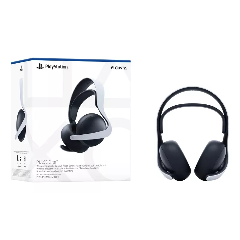 Ausinės Sony PULSE Elite, laidinės ir belaidės, žaidimų, Bluetooth, juodos ir baltos, su įkrovimo stovu