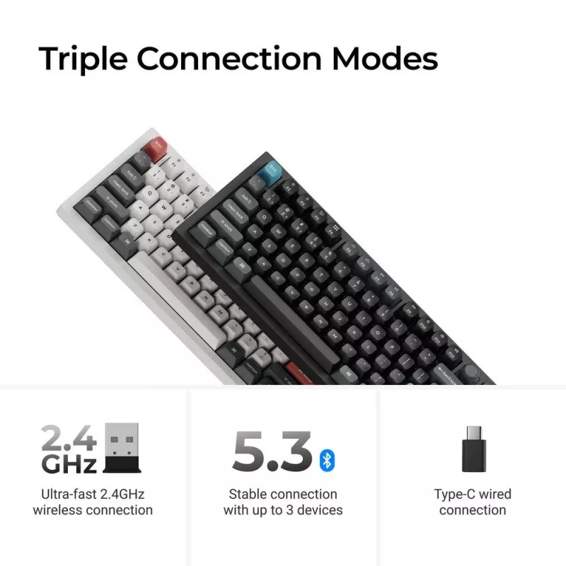 Mechaninė klaviatūra Keychron Q3 Ultra 8K — 80 % QWERTY, laidinis ir belaidis, RGB, juoda