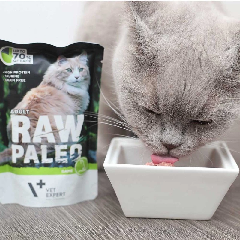 Šlapias kačių ėdalas VETEXPERT RAW PALEO Adult Venison 100 g – bekombinis vienos porcijos paketėlis