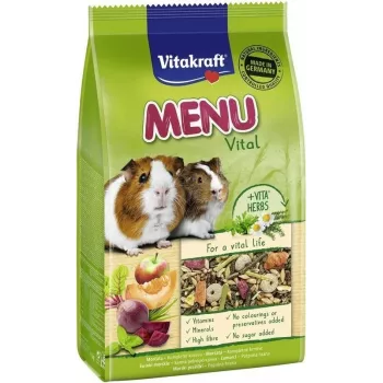 Granuliuotas pašaras jūrų kiaulytėms Vitakraft Menu Vital 1 kg – grūdų skonio, su vitaminu C, 12,5 % žalios ląstelienos, be sojų