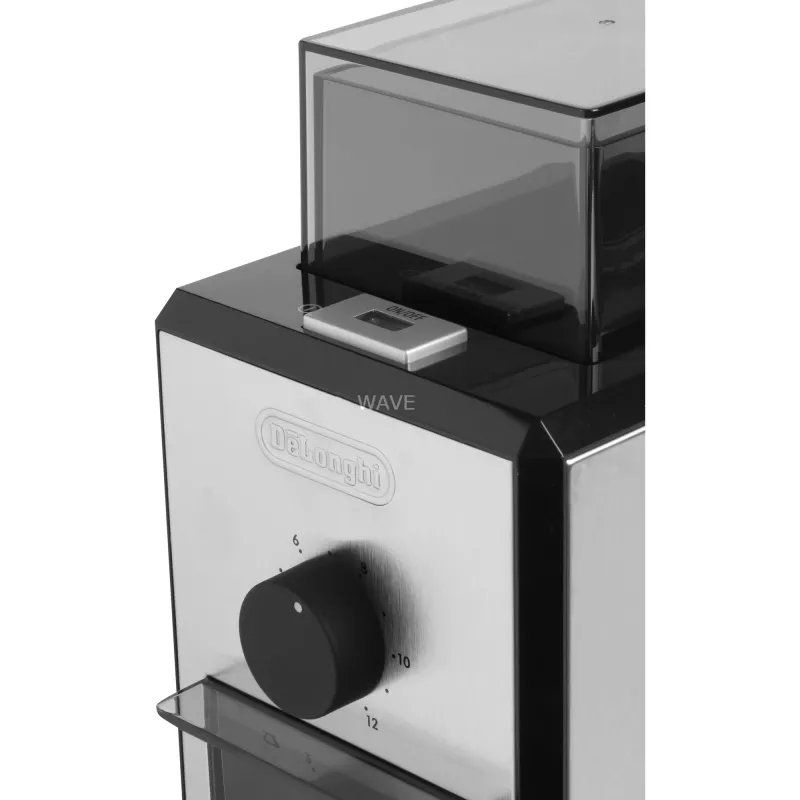 Kavos malūnėlis De’Longhi KG89 — 120 g pupelių talpa, 110 W, 12 puodelių, nerūdijančio plieno ir plastiko korpusas