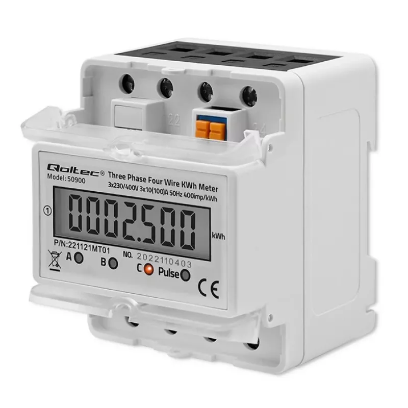 Trifazis elektroninis elektros energijos skaitiklis QOLTEC 50900 400V LCD 4P